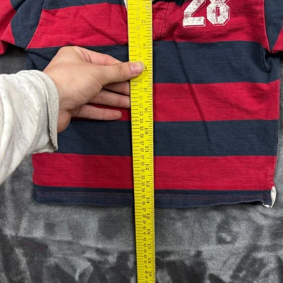 Old Navy Rugby Polo Shirt Baby 2T Red Navy Blue Striped Long Sleeve Graphic - Picture 4 of 7